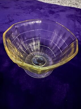 VTG Anchor Hocking yellow depression glass sherbet bowl “Block Optic" pattern,